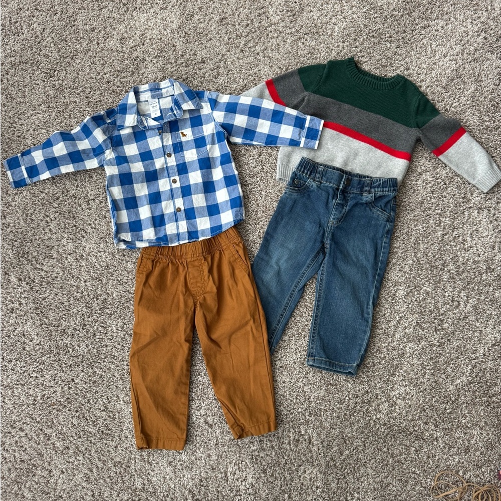 Carter's Blue Plaid and Striped Kids Matching Set